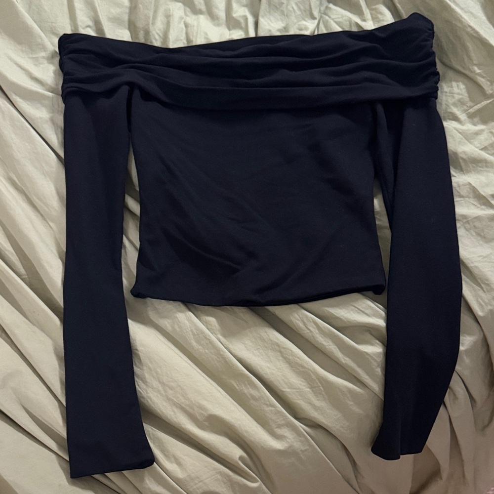 Oh Polly Black Off-Shoulder Long Sleeve Top